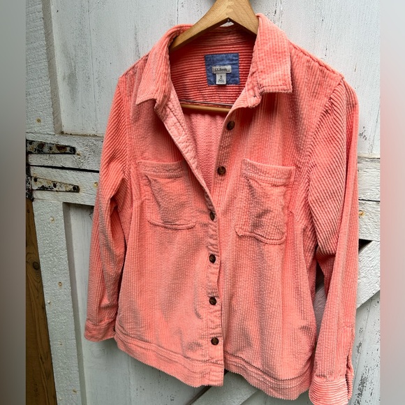 L.L. Bean Tops - L.L. Bean peach corduroy button up shacket coat shirt size medium